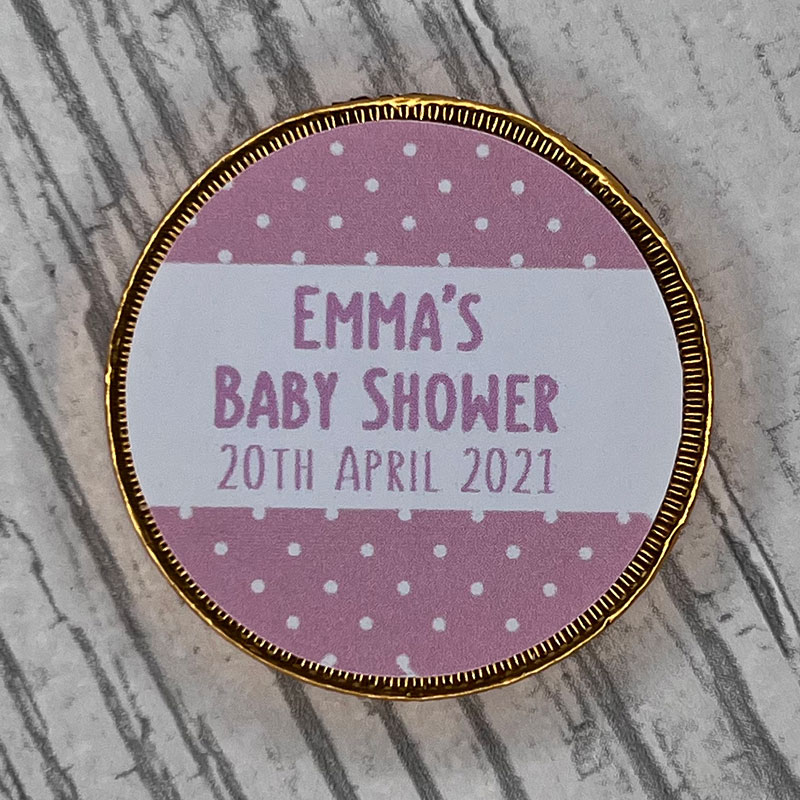 Personalised Baby Shower Chocolate Coins (Pink)