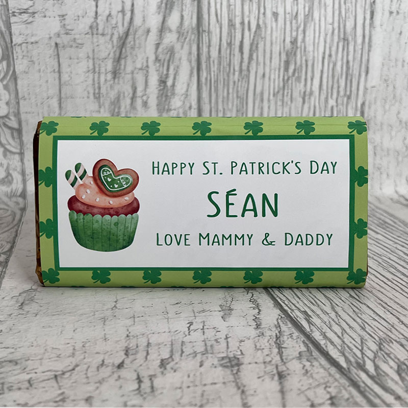 Personalised St. Patrick's Day Chocolate Bar - Cupcake Design