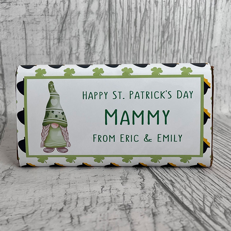 Personalised St. Patrick's Day Chocolate Bar - Female Gnome Design