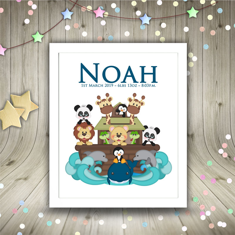 Framed Print - New Baby - Noah's Ark (Blue or Pink) - Image 2
