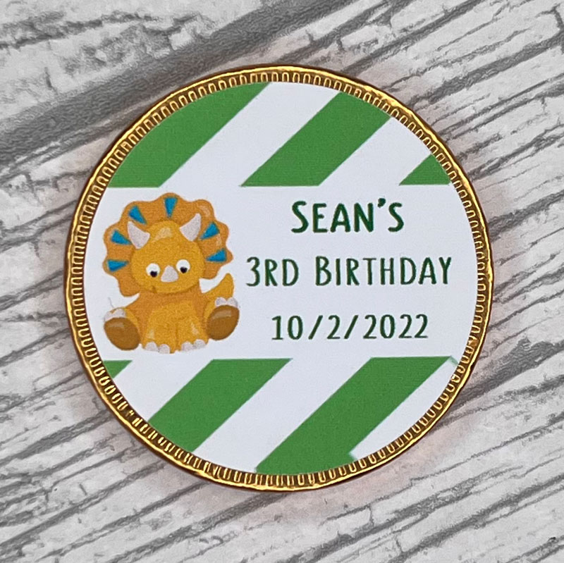 Personalised Child Dinosaur Theme Chocolate Coins