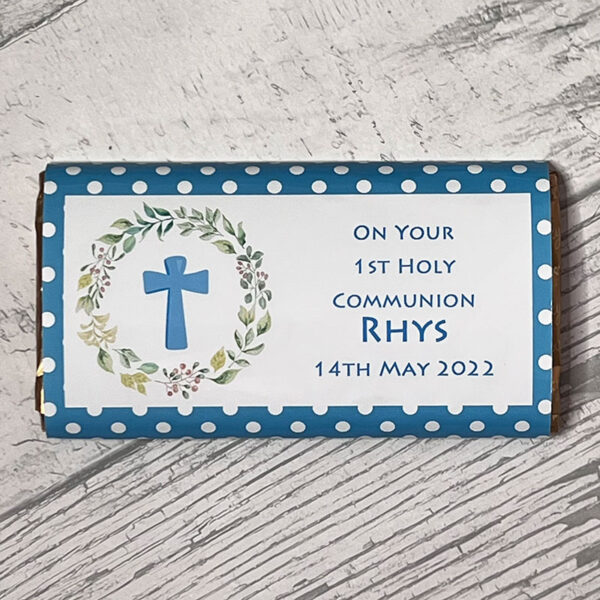 Personalised Chocolate Bar - Communion Cross in Wreath