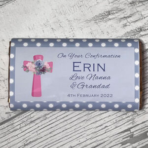 Personalised Chocolate Bar - Confirmation Cross Pink