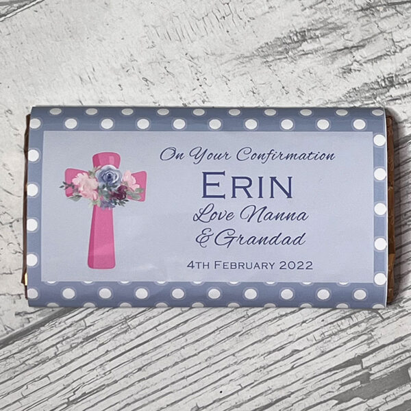 Personalised Chocolate Bar - Confirmation Cross Pink