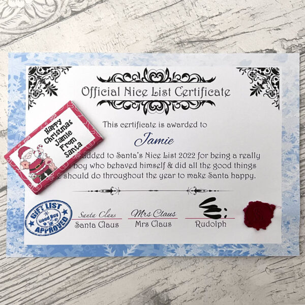 Nice Certificate & Chocolate Bar