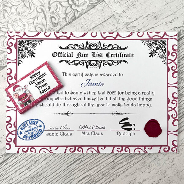 Nice Certificate & Chocolate Bar - Image 2