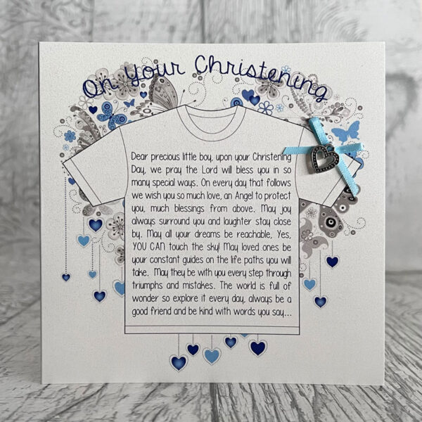 Heart on my Sleeve - On Your Christening (Blue) - Greeting Card