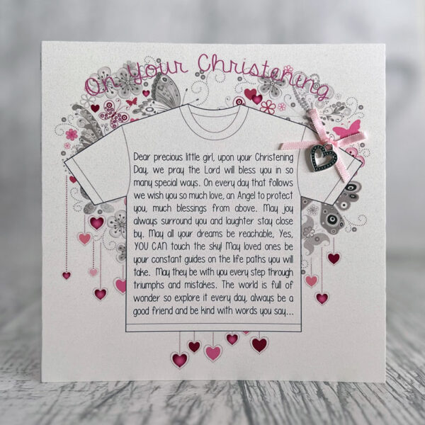 Heart on my Sleeve - On Your Christening (Pink) - Greeting Card