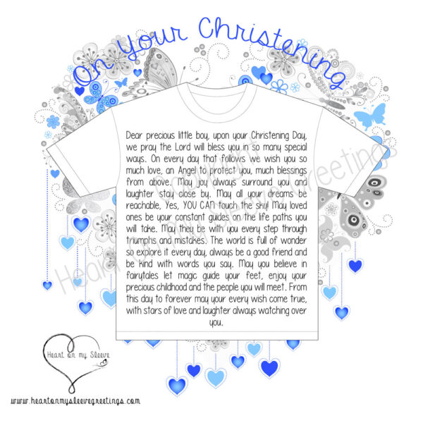 Heart on my Sleeve - On Your Christening (Blue) - Greeting Card - Image 3