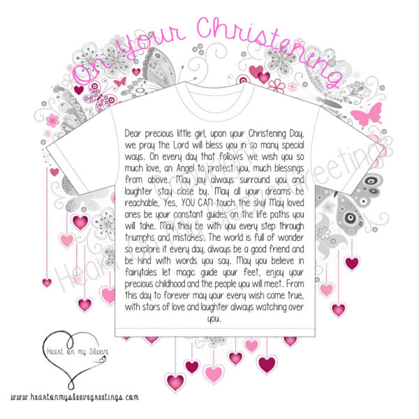 Heart on my Sleeve - On Your Christening (Pink) - Greeting Card - Image 3