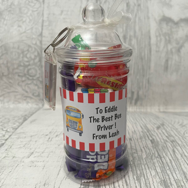Personalised Bus Driver Sweet Jar and Keyring