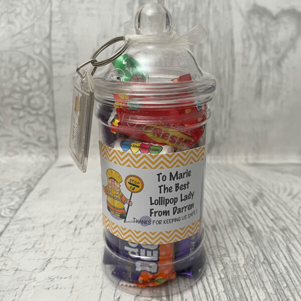 Personalised Lollipop Lady Sweet Jar and Keyring