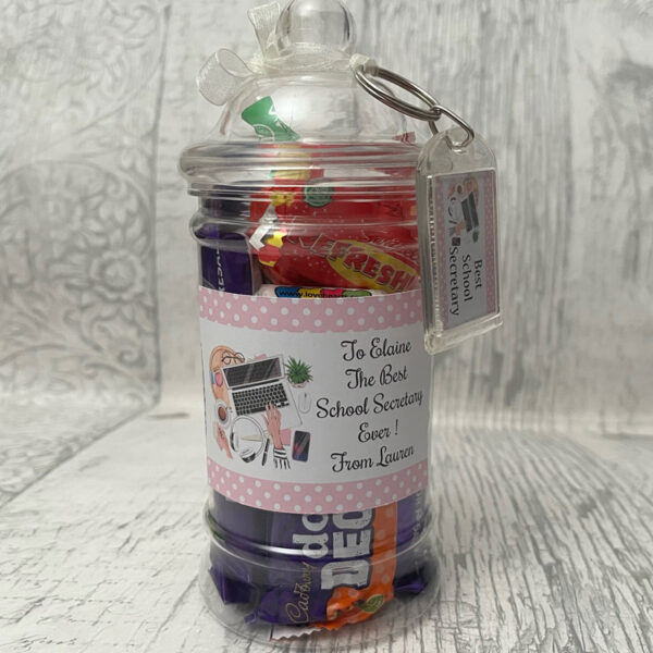 Personalised School Secretary Sweet Jar and Keyring