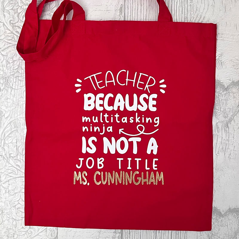 Personalised Teacher Red Tote Bag - Image 2